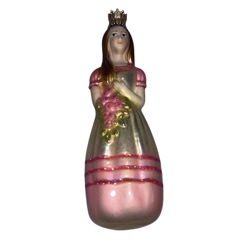 Krebs Glas Lauscha Delicate Princess Pink‎ Crown German Blown Christmas Ornament